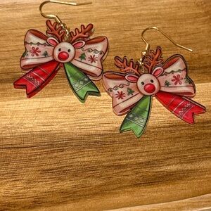 Festive Reindeer Bow Acrylic Earrings